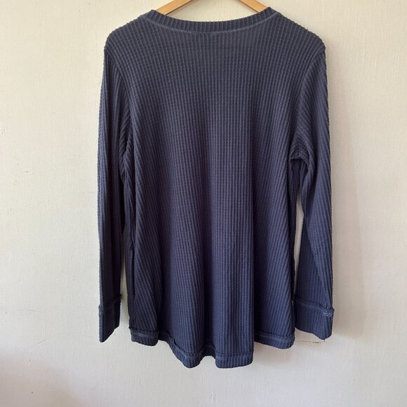 LOGO Lounge Lori Goldstein Thermal Top Womens Large Blue Split Neck Long Sleeve - Picture 5 of 5